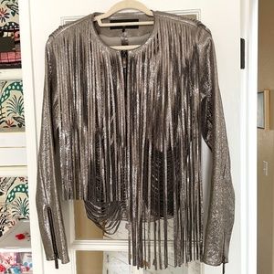 RARE Nour Hammour Retrograde Metallic Lambskin Leather Jacket